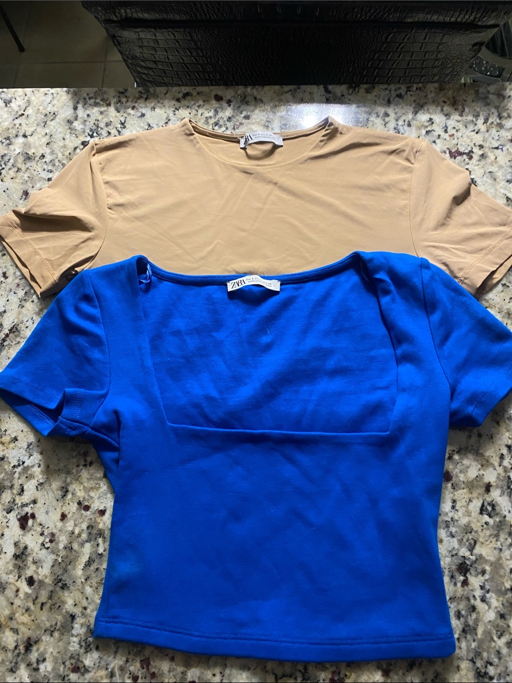 Zara Cobalt Blue Square-Neck Short Sleeve Top